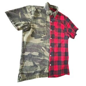 Civil Regime- The Rebel Tour‎ Split Button Up Plaid/Camo- Large